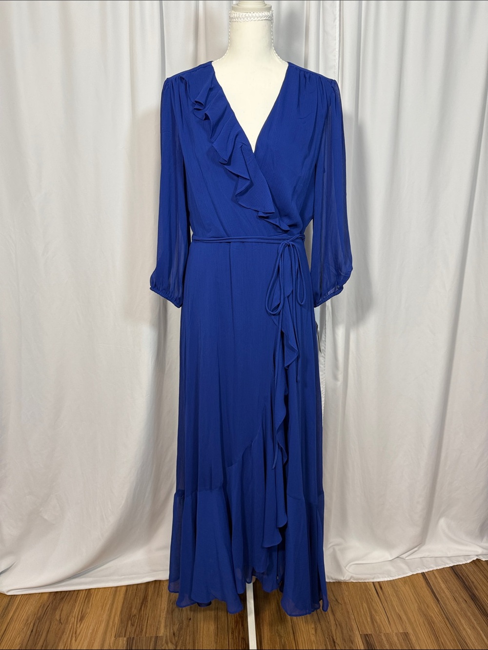 Maison Tara Royal Blue Ruffle Wrap Maxi Dress